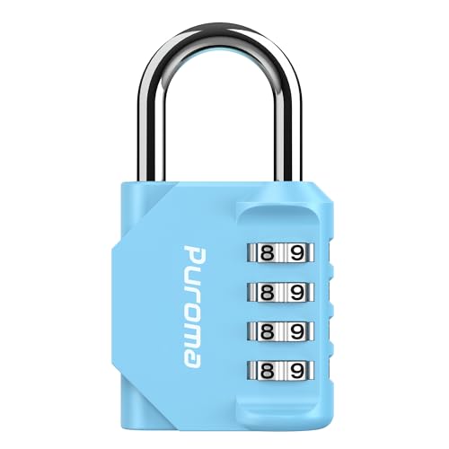 Puroma 1 Pack Combination Lock Locker 4 Digits Combo Padlock Gym Sky Blue | For School Gate Fence Toolbox Hasp Storage, Outdoor, Resettable, Weatherproof, Side Window, Crack Cut Resist, Hardened Steel - color: Sky Blue