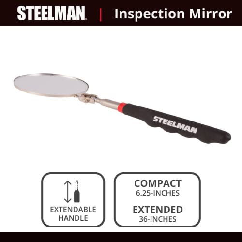 Steelman 29-Inch Telescoping Auto Inspection Mirror, Durable Steel, Articulating 3.25-Inch Round Mirror, Contoured Grip - size: 29 inches