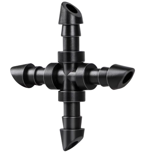 RedChili 50 Pack Drip Irrigation Universal 1/4" Barbed Cross Fitting, Drip System Parts Double Barbed Cross Tee Connectors Fits 1/4-Inch Drip Tubing Irrigation for Drip Line Connection - size: 1/4" Barbed Cross
