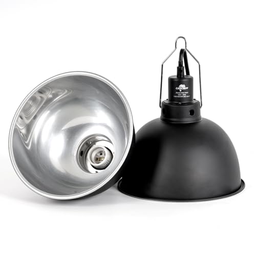 2 Pack Reptile Light Fixture, 8.5in Deep Dome Reptile Lamp Fixture, Optical Reflection Cover, Separate Switch & Hook, Terrarium Light Fixture for Reptile Heat Basking UVB Bulbs, 150W, Black - size: 8.5in