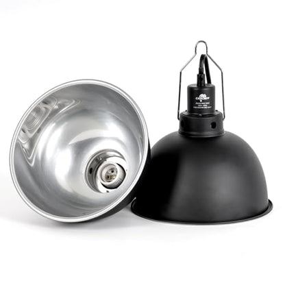 2 Pack Reptile Light Fixture, 8.5in Deep Dome Reptile Lamp Fixture, Optical Reflection Cover, Separate Switch & Hook, Terrarium Light Fixture for Reptile Heat Basking UVB Bulbs, 150W, Black - size: 8.5in