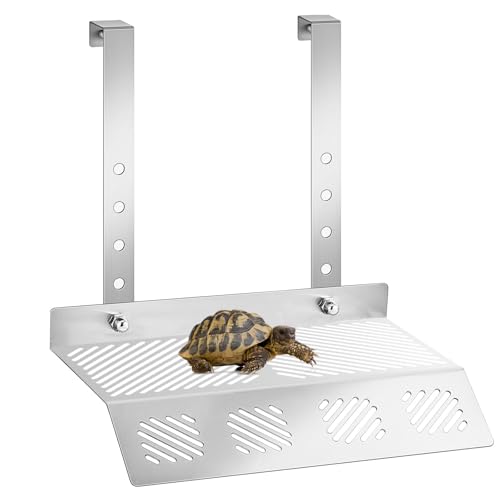 Turtle Tank Accessories, Height Adjustable Stainless Steel Hanging Basking Platform with Ramp, Tortoise Habitat Accessories, Turtle Basking Platform, Tortoise Climbing Ramp