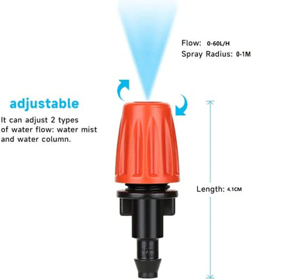 50 Pcs Adjustable Drip Irrigation Spray Emitters for Garden Plants Watering | Atomizing Nozzles,Fine Mist,Water-saving 1/4" Drip Irrigation Parts for Garden,Greenhouse Irrigation System - color: Single Barb