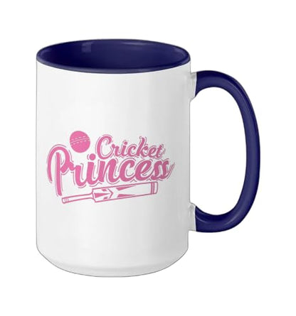 Cricket Princess Ball Sport Hobby Team Ceramic Mug, Dark Blue/White, 15oz - color: Dark Blue/White, size: 15 Ounces