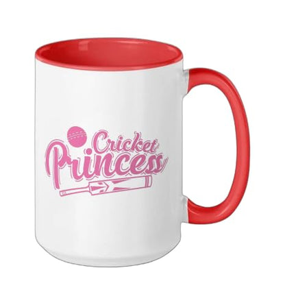Cricket Princess Ball Sport Hobby Team Ceramic Mug, Red/White, 15oz - color: Red/White, size: 15 Ounces