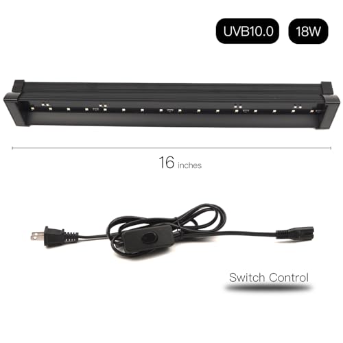 Reptile LED UVB Light – 16-INCH 18W UVB10.0 Linear UV Lamp for Bearded Dragons, Turtles & Lizards – Strip UVB Bar with UVA UVB Output, 8 X UV Beads, 6500K – Bulb-Free