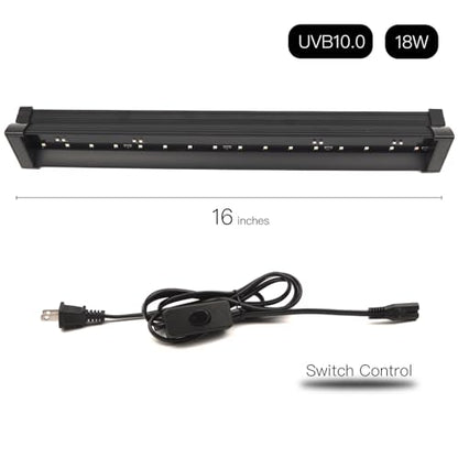 Reptile LED UVB Light – 16-INCH 18W UVB10.0 Linear UV Lamp for Bearded Dragons, Turtles & Lizards – Strip UVB Bar with UVA UVB Output, 8 X UV Beads, 6500K – Bulb-Free