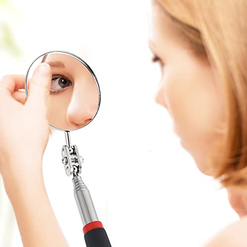 3 Pieces Telescoping Inspection Mirror Round Square Mirror Inspection Tool for Checking Vehicle, Observing Eyelashes Mouth and Other Small Parts(Oval, Square, Round Style) - style: Oval, Square, Round