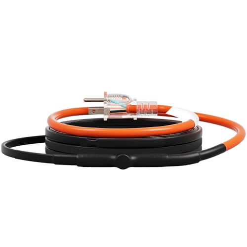 VEVOR Self-Regulating Pipe Heating Cable, 9FT 5W/FT Heat Tape for Pipes Freeze Protection, Water Pipe Heat Cable with Built-in Thermostat Protects PVC Hose, Metal and Plastic Pipe from Freezing - size: 9 Feet