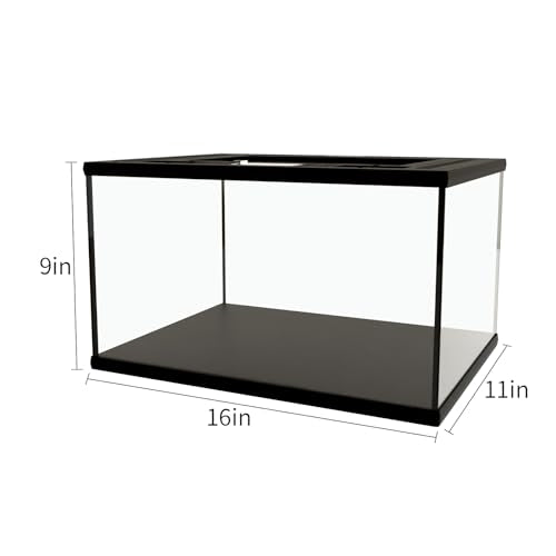 Reptile Glass Tank 16"x11"x9" Terrarium with Top Opening and Screen Ventilation for Leopard Gecko,Lizard,Hermit Crab,Snake,Spider,Frog,Bearded Dragon,Turtle with Feeding Tongs - size: 16*11*9inch