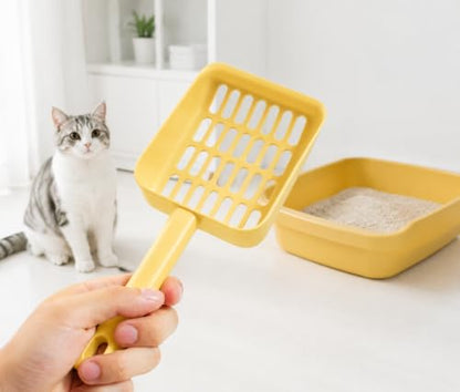 2 in 1 Cat Litter Scoop with Holder Stand Cat Stuff Cat Scooper for Litter Box Cat Accessories Cat Supplies Kitty Yellow - color: L-Yello
