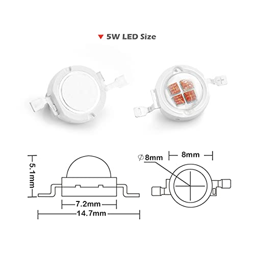 CHANZON 10 pcs High Power Led Chip 5W Deep Red Plant Grow Light | (650nm - 660nm / Input 1200mA / DC 2V - 2.4V / 5 Watt) SMD COB Emitter Diode Components for DIY Hydroponic/Flower Growing - color: K) Deep Red (660nm)