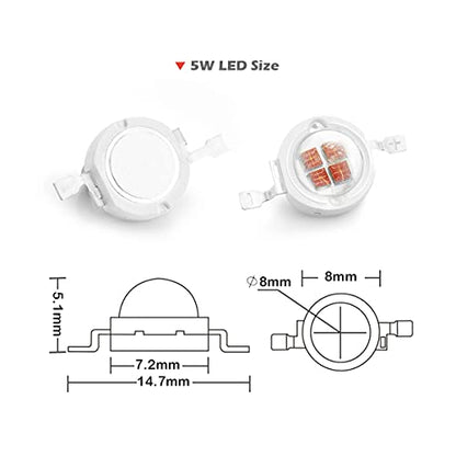 CHANZON 10 pcs High Power Led Chip 5W Deep Red Plant Grow Light | (650nm - 660nm / Input 1200mA / DC 2V - 2.4V / 5 Watt) SMD COB Emitter Diode Components for DIY Hydroponic/Flower Growing - color: K) Deep Red (660nm)