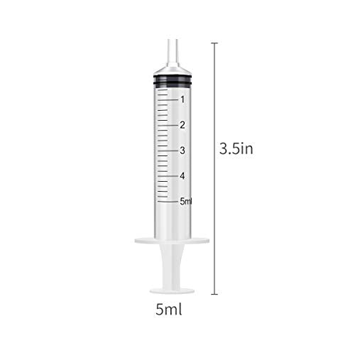 6 Pack – 5ml Plastic Syringe with Measurement, No Needle Suitable for Refilling and Measuring Liquids, Feeding Pets, Oil or Glue Applicator