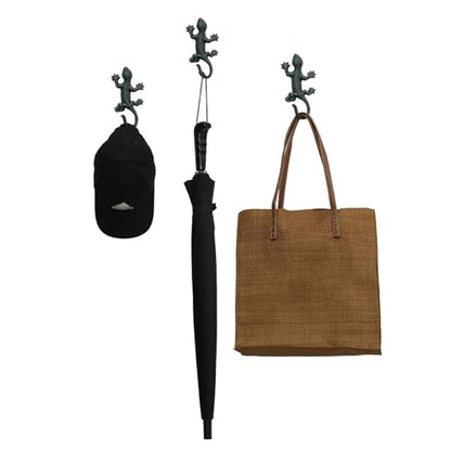 Gecko Wall Hooks for Hanging, Rustic Iron Coat Hooks Wall Mounted Towel Hooks,Heavy Duty Key Holder for Decor - 3Pcs