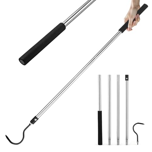 Snake Hook, 50" Reptile Snake Hook Heavy Duty Long for Ball Python Rattlesnakes Rattle Copperhead Removal with Sponge Grip and Stainless Steel Rubber Tip Hook(50inch) - size: 50inch