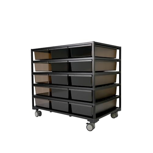 Stackable Reptile Breeding Rack, 5-Tier Reptile Terrarium with Aluminum Frame & Ventilated PET Tubs, Reptile Enclosure for Hatchling Gecko, Juvenile Bearded Dragon, Small Snake (5-Tier)