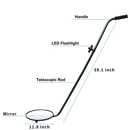 Under Vehicle Inspection Mirror,12 Inch Convex Search Mirror with Adjustable Telescoping Handle and Mirror Angle for Security Check Under Cars, Trucks, Equipments, Over Shelves and Corners