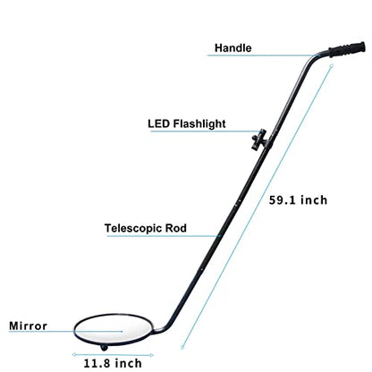 Under Vehicle Inspection Mirror,12 Inch Convex Search Mirror with Adjustable Telescoping Handle and Mirror Angle for Security Check Under Cars, Trucks, Equipments, Over Shelves and Corners
