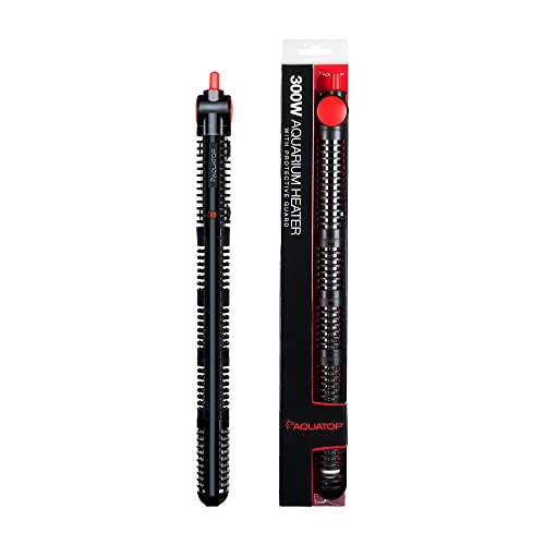 Aquatop 300W Premier Glass Heater with Protective Guard - Fully Submersible for Fish Tanks Up to 80 Gallons, 68-93F Adjustable Temperature Range, Fresh & Saltwater Use, Aquarium Heaters, HTG-300 - size: 300 Watts