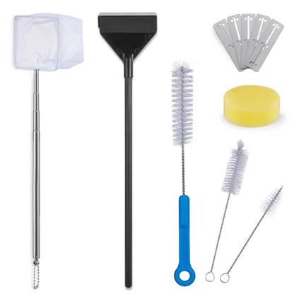 URUQ 7-in-1 Fish Tank Cleaning Kit with Algae Scraper & Aquarium Brushes | Includes Fish Net, Sponge, Spare Blades, Multiple Tools for Easy Routine Tank Maintenance