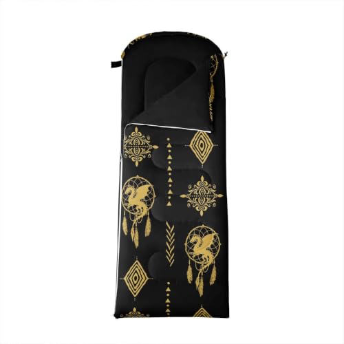 Erosebridal Sugar Skull Kids Sleeping Bag Southwestern Aztec Western Camping Blanket for Hiking Travel Hunting Sleep Bag - color: Black Yellow Gold 5