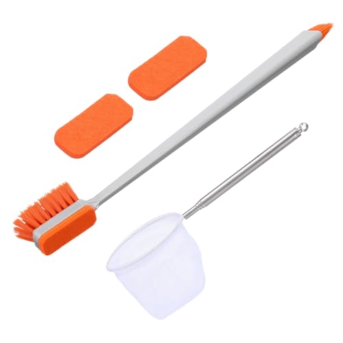 2 Pcs Small Fish Tank Cleaner Brush with Fishing Net, Algae Scraper | Fish Tank Brush Scrubber Sponge Tool, Long Handle, for Cleaning Glass Acrylic Aquariums, Home Kitchen