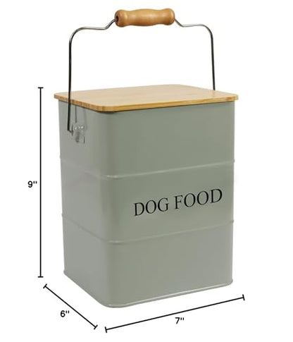 Dog Food storage container Dog Treats Jar,5~6 lb Metal food treats tin for Dog, pet snacks Canisters with wooden lid/handle/sevice scoop-Green - color: Dog-Green