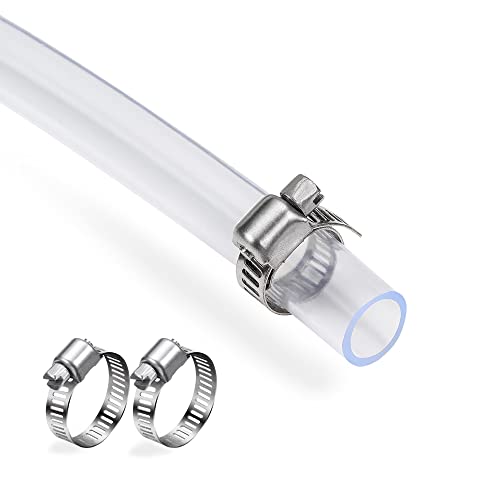 DAVCO 1" ID - 5 ft Clear Vinyl Tubing with 2 Stainless Clamps, Low Pressure Flexible PVC Tube, Heavy Duty UV Chemical Resistant Lightweight Plastic Vinyl Hose, BPA Free and Non Toxic - size: 1"ID, style: 5 Feet