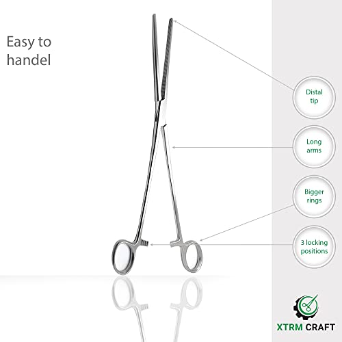 Pean Hemostat Straight and Curved Multipurpose Locking Tweezer Clamps Serrated, Stainless Steel - Hemostats for Nurses, Fishing Forceps, Crafts and Hobby - style: Straight