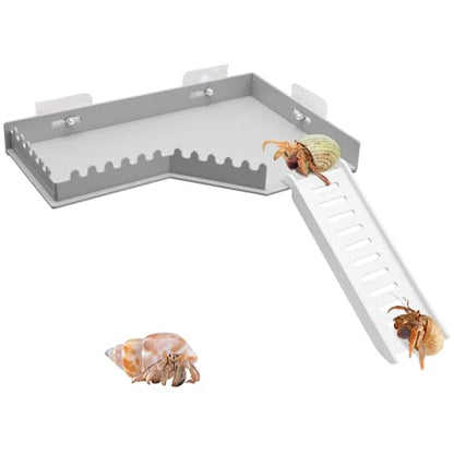 No-Drill Climbing Platform with Ramp, Hermit Crab Climbing Wall & Hideout, Multi-Level Platform with Ladder, No-Tools Mounting for Geckos, Small Lizards, Hamsters, Grey - color: Gray