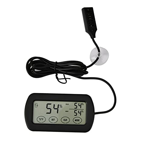Digital Thermometer Hygrometer with Probe for Egg Incubator Reptile Tank, Indoor Outdoor Temperature and Humidity Gauge with Suction Cup, Min Record, Fahrenheit Celsius Switchable
