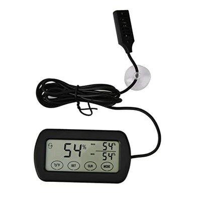 Digital Thermometer Hygrometer with Probe for Egg Incubator Reptile Tank, Indoor Outdoor Temperature and Humidity Gauge with Suction Cup, Min Record, Fahrenheit Celsius Switchable