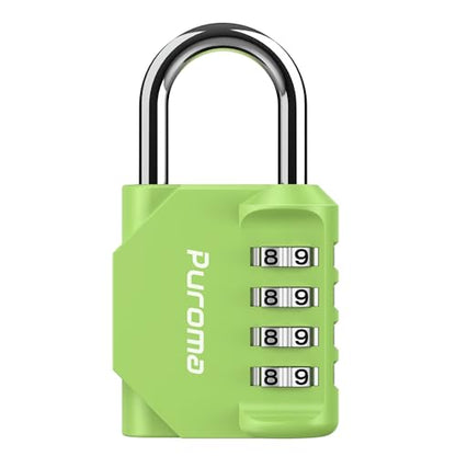 Puroma 1 Combination Lock Locker 4 Digits Combo Padlock Gym Yellow-Green | For School Gate Fence Toolbox Hasp Storage, Outdoor, Resettable, Weatherproof, Side Window, Crack Cut Resist, Hardened Steel - color: Yellow-Green