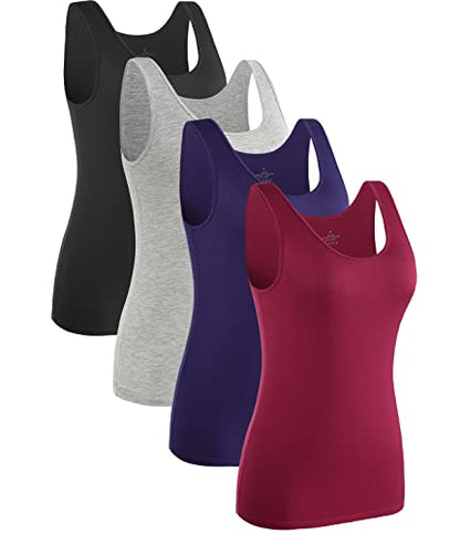 Rosyline 4 Piece Women Tank Tops Basic Sleeveless Undershirt Layering Tanks - color: 2-black/Grey/Dark Blue/Wine Red, size: Small