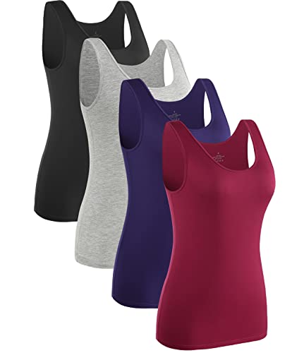 Rosyline 4 Piece Women Tank Tops Basic Sleeveless Undershirt Layering Tanks - color: 2-black/Grey/Dark Blue/Wine Red, size: Large
