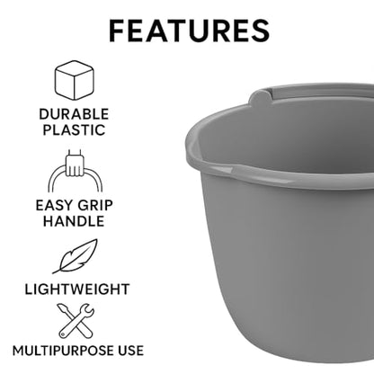 10 Qt. Spout Pail – Classic Titanium Plastic Utility Bucket with Comfortable Handle, Durable Multi-Purpose Pail for Household Cleaning & Storage