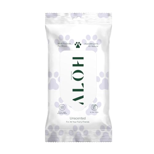ALŌH Hypoallergenic Multi-Purpose Pet Wipes, All-Natural & Unscented | Grooming & Cleaning Wipes for Paws, Butt, Face & Body - Sensitive Skin Safe with Coconut & Avacado Oil - 50 Wipes - color: Unscented (1 Pack)
