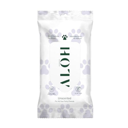 ALŌH Hypoallergenic Multi-Purpose Pet Wipes, All-Natural & Unscented | Grooming & Cleaning Wipes for Paws, Butt, Face & Body - Sensitive Skin Safe with Coconut & Avacado Oil - 50 Wipes - color: Unscented (1 Pack)