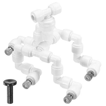 M METERXITY Reptile Mister Nozzles, 0.4mm Pore Copper 1/4" Four-Head Reptile Misting Spray Nozzle with Plug for Terrarium/Vivarium, 360 Degree Adjustable Detachable Nozzles [White]