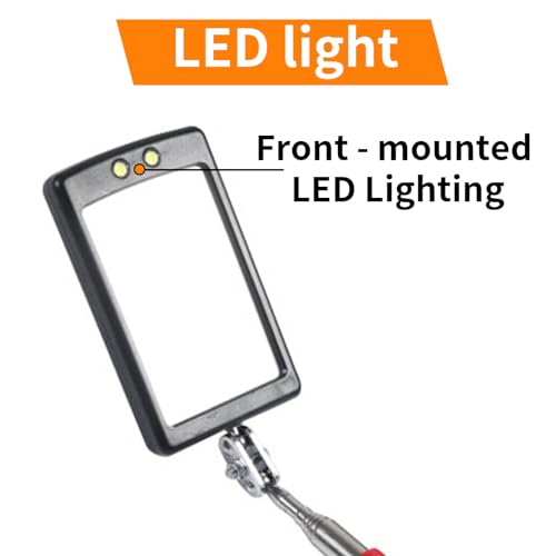 Extendable Inspection Mirror, 360-Degree Rotation LED Inspection Mirror | Telescoping Mirror for Mechanic Checking Vehicle and Extra Viewing - size: 1 Pack