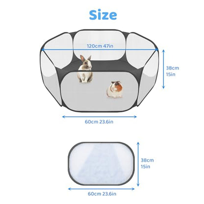 Amakunft Small Animal Playpen, Pop-Up Portable Play Yard for Guinea Pigs, Rabbits, Hamsters, Hedgehogs, Foldable Exercise Fence with Breathable Mesh for Indoor Outdoor Use | 47 x 24 x 15 in portable guinea pig play pen with breathable mesh, folds flat for