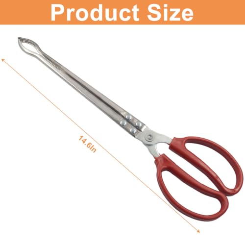 15 Inch Snake Feeding Tongs, Curved Tip, Red | Snake Enclosure Accessories, Long Tweezers, Stainless Steel, Non-Slip Handle, For Reptile, Aquarium, Fish Tank - size: 14.6In