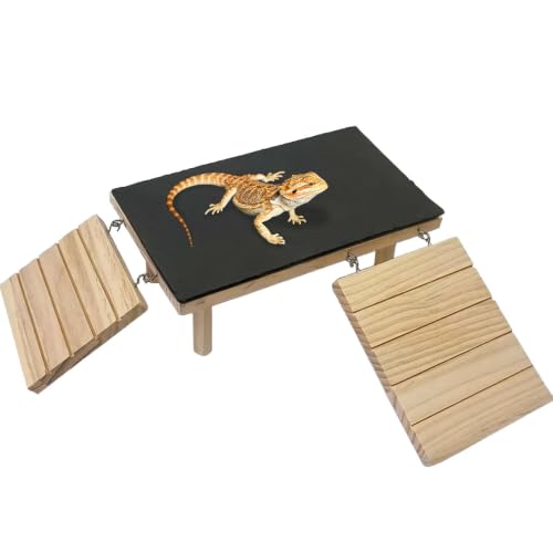 Bearded Dragon Basking Platform with Climbing Ramp,Reptile Basking Rock Slate,Wooden Platform Hide Cave Tank Accessories for Lizard Tortoise Leopard Gecko Snake (XL) - size: XL - 13.8"D x 7.9"W x 4.7"H