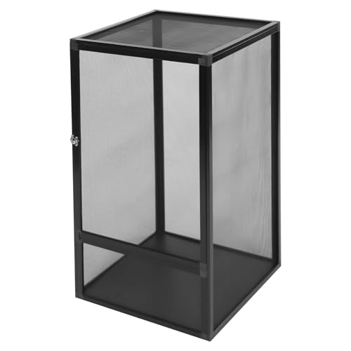 Reptile Terrarium, Aluminum Alloy Habitat Terrarium Enclosure with Metal Latch and 44.09lbs Overall Load Capacity, Amphibians Reptile Pet Feeding Net Box Black 45 x 45 x 80cm
