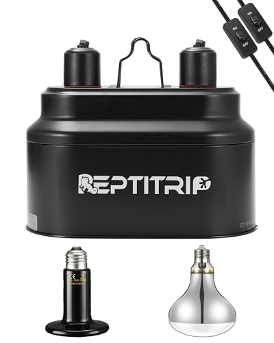Dual Reptile Light Fixture with 100W Full Spectrum UVA UVB Light Bulb & 100W Nighttime Ceramic Heat Emitter, 2 Independent Switches, Reptile UVA UVB Heat Combo Pack - size: ST4