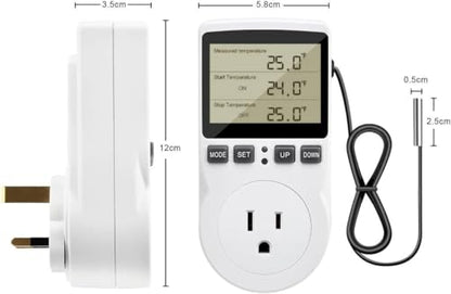 Diymore 1800W Plug in Thermostat Temperature Controller Electric Digital RV Thermostats Heating Cooling Control Mode Timer White 120V 15A Digital Temperature Controller Thermostat Timer LCD Display - color: Temperature Controller