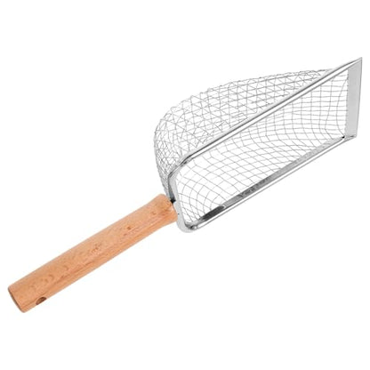Mikikit Metal Cat Litter Scoop with Wood Handle, Mesh Sifter Shovel 5x5mm for Reptile and Small Pet Waste Cleaning, Sturdy Pet Litter Shovel for Cats and Hamsters