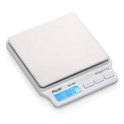 American Weigh Scales SC Series Precision Digital Kitchen Weight Scale, Food Measuring Scale, 2kg x 0.1g (Silver), AMW-SC-2KG (500g x 0.01g) - size: 500g x 0.01g