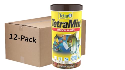 TetraMin Tropical Flakes Fish Food, Balanced Diet, 7.06 oz 12 Pack | Top- & Mid-Feeding Staple, Antioxidants, Proteins & Prebiotics, Less Waste - size: 7.06 Ounce (Pack of 12)
